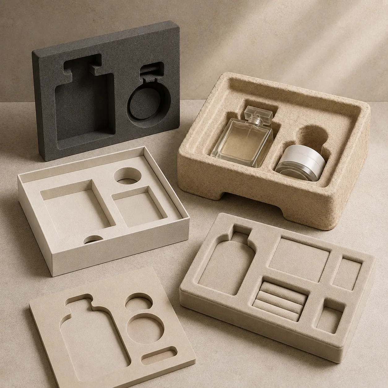 Custom packaging insert tray options for bottles, jars and gift sets